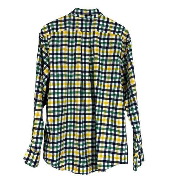 Izod Button Down Shirt Mens L Yellow Blue Plaid 100% Cotton Preppy Country Club - Picture 4 of 6